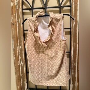 J.McLaughlin Ruffle neck Catalina Cloth short sleeve top.Size M EUC White/beige